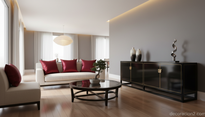 Salón con lujo oriental, mobiliario lacado y atmósfera contemporánea de inspiración asiática