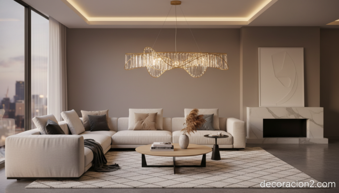 Lámparas escultóricas en un salón moderno con diseño sofisticado