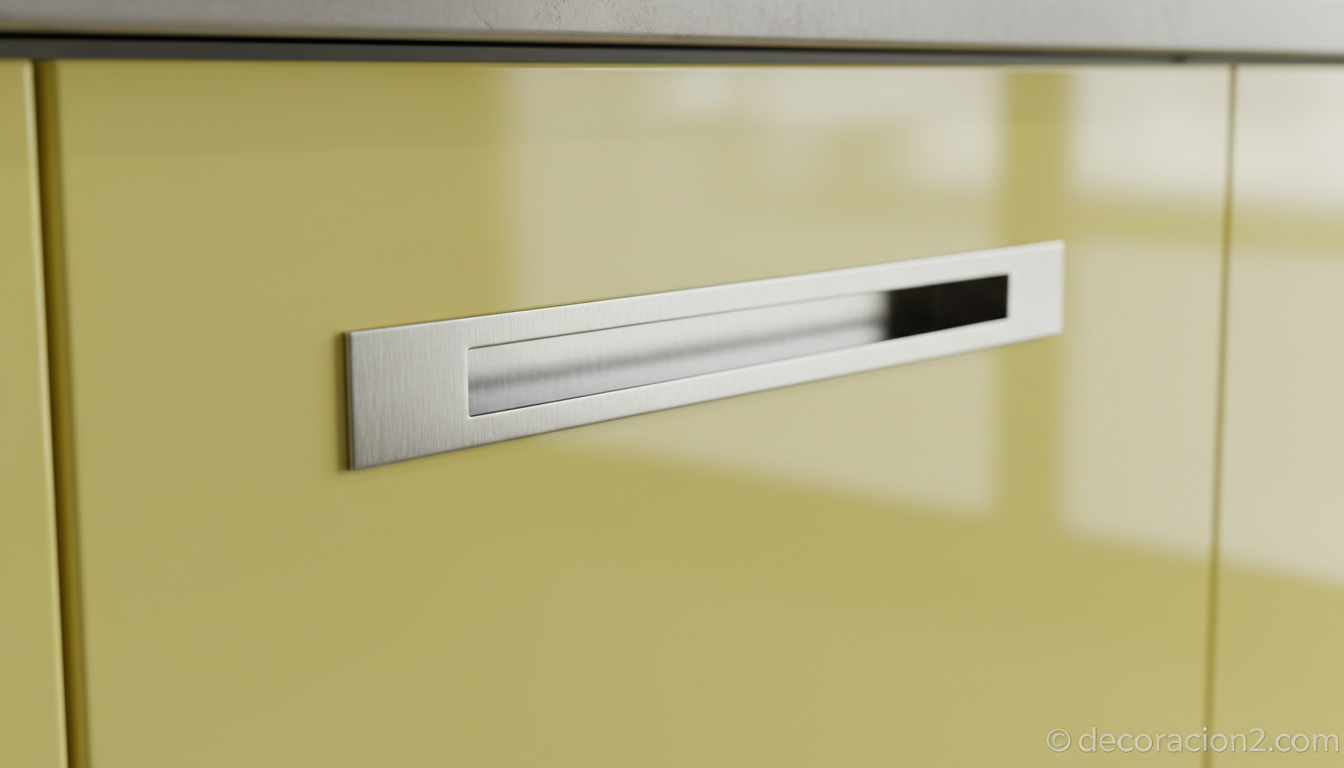 Cocina amarilla de diseño Valcucine Artematica Vitrum: innovación italiana en estado puro 4 Detalle del frente de cristal amarillo con marco de aluminio anodizado de la cocina Valcucine