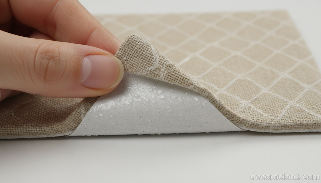 Detalle de textil adhesivo despegándose del protector trasero