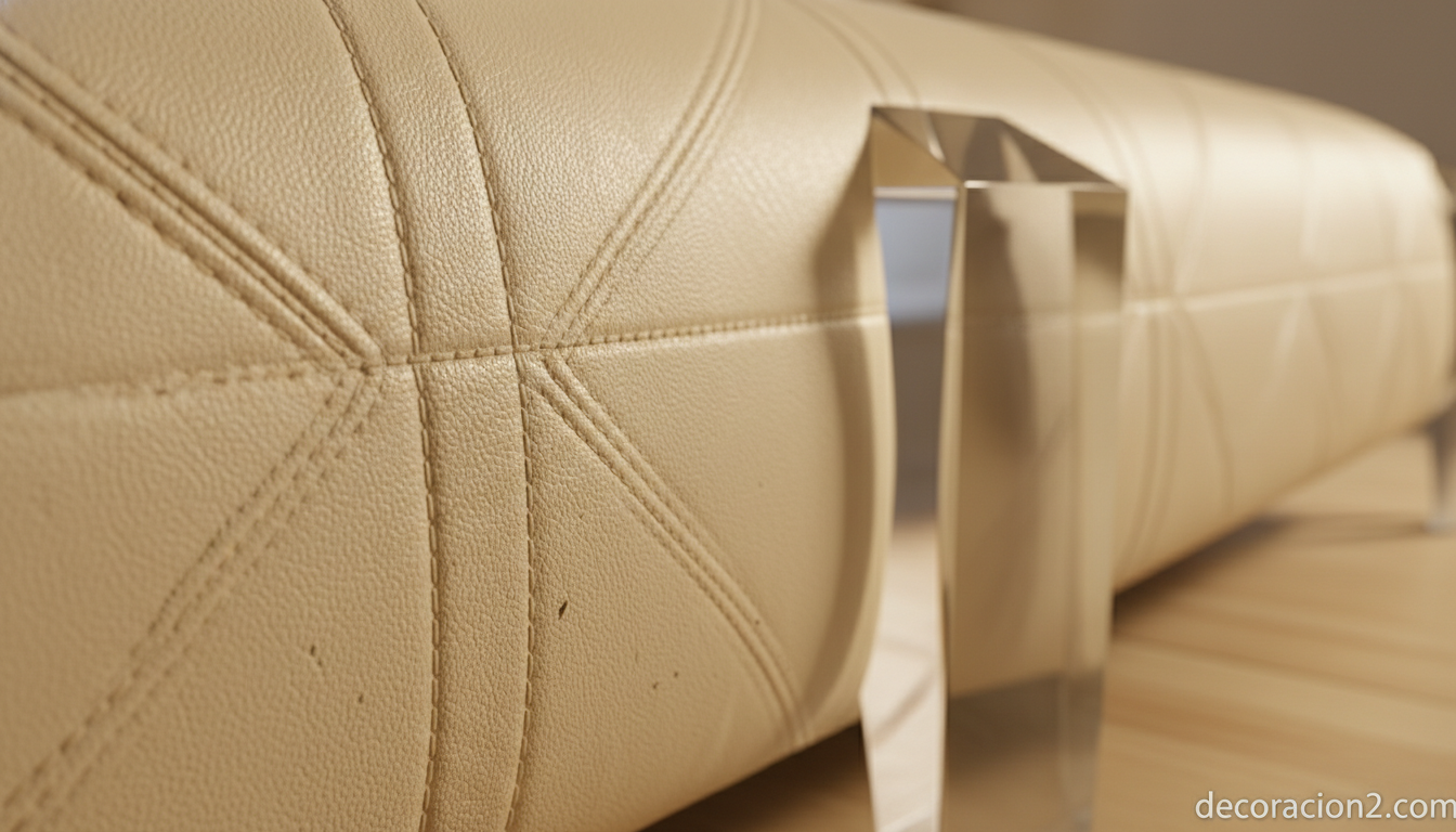 Detalle del cuero crema y pata de cristal de la cama Air Lounge System