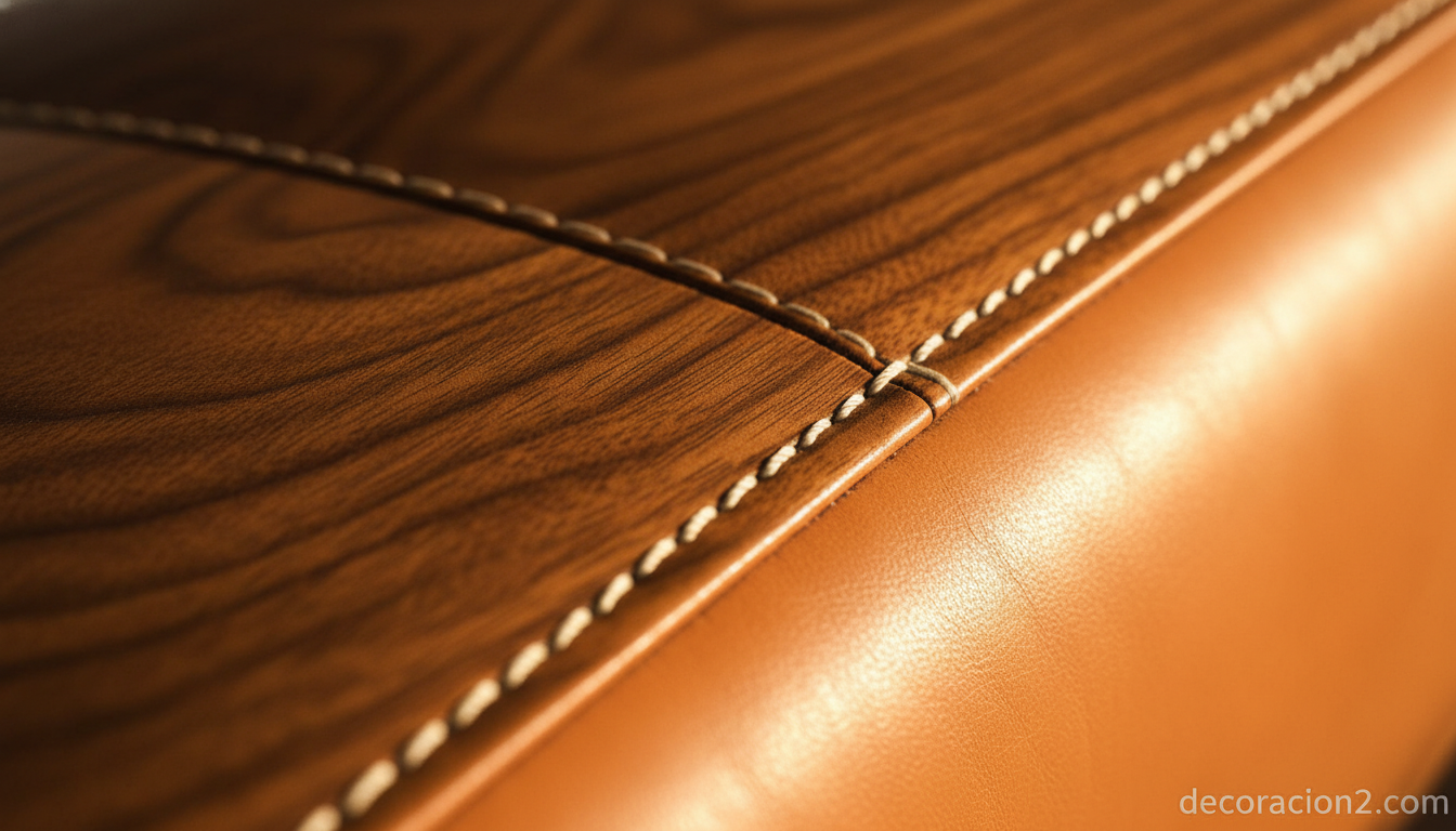 Detalle de madera de nogal y tapicería de piel del sillón Superleggera