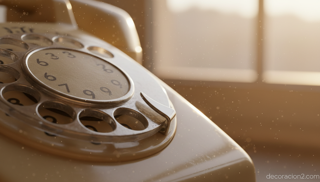 Teléfono retro: cómo recuperar el encanto del clásico de ruleta en la decoración actual 1 Detalle macro del disco de marcado de un teléfono vintage de baquelita color crema