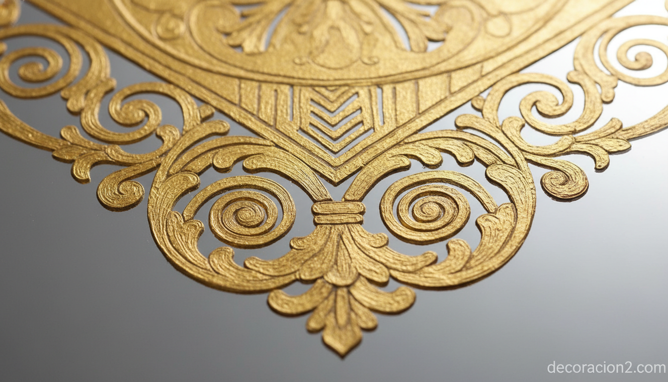 Detalle de espejo con motivos artísticos dorados estilo Klimt