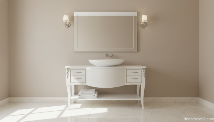 Mueble de baño Narciso de Eurolegno con patas curvas en baño de lujo italiano