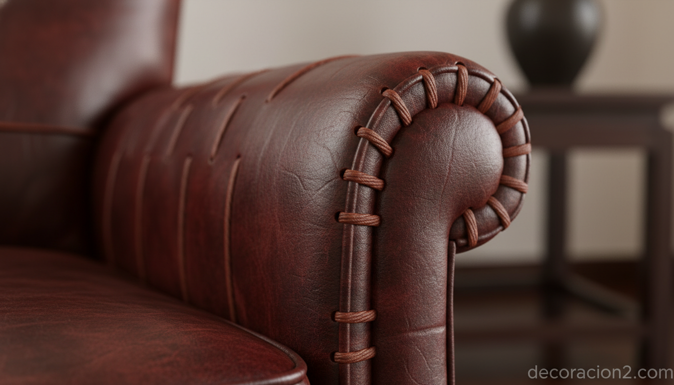 Detalle de tapizado de cuero en mueble de estilo oriental contemporáneo