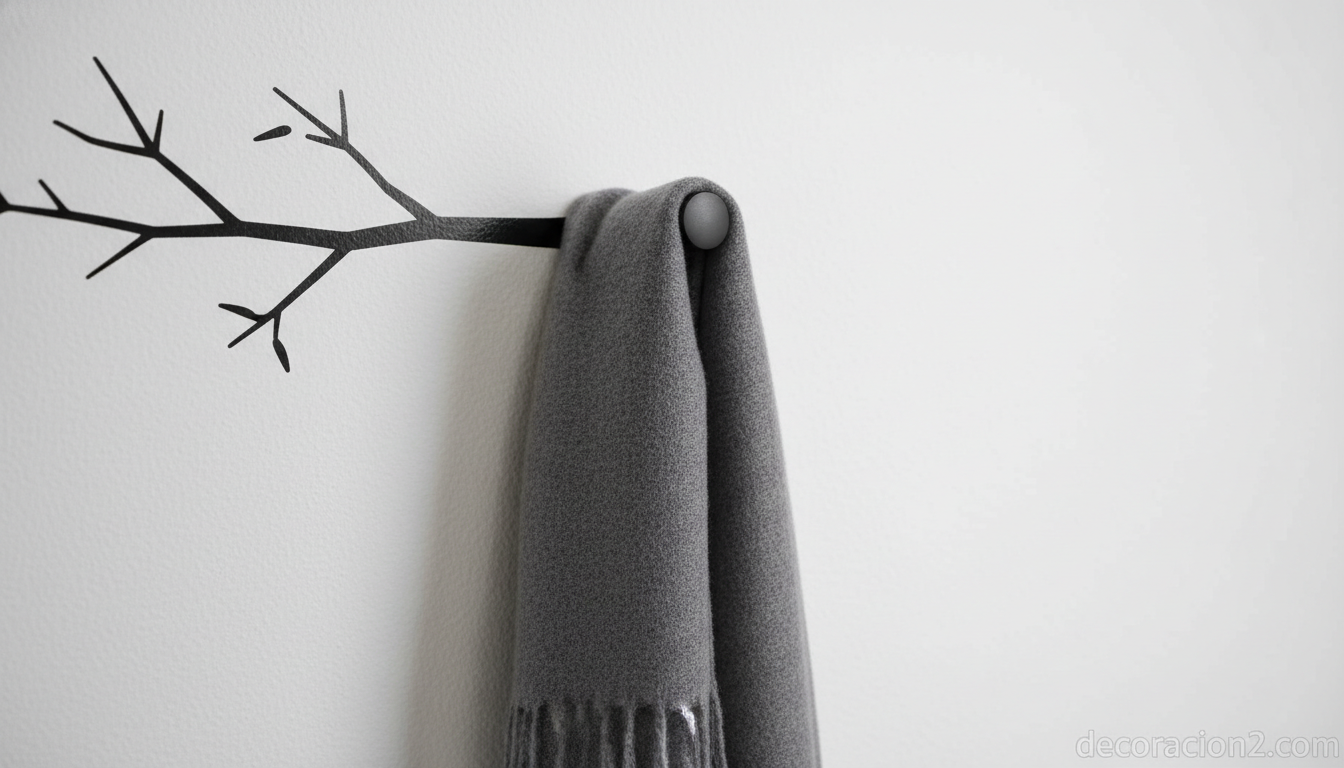 Perchero de vinilo: guía completa para decorar tu recibidor con estilo 1 Detalle de percha autoadhesiva negra sobre vinilo decorativo
