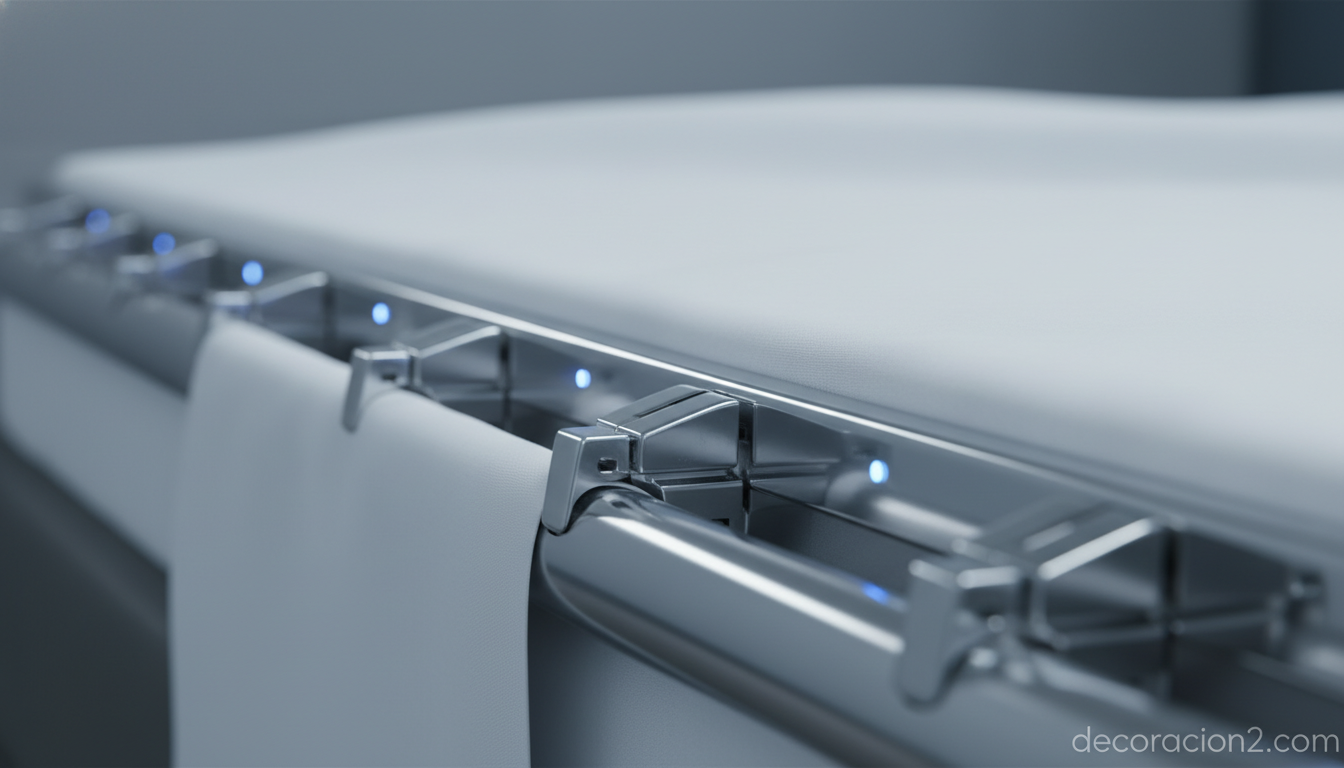 Detalle del mecanismo de raíles laterales de una cama automática que tensa las sábanas