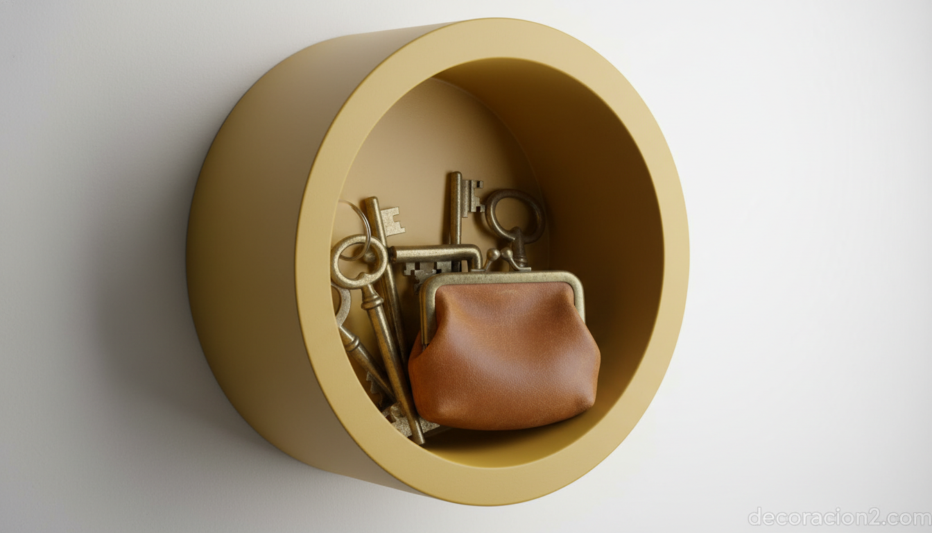 Detalle de un módulo de perchero Cubby con interior para guardar llaves y monedero