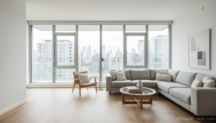Ventanas modernas de aluminio en salón luminoso