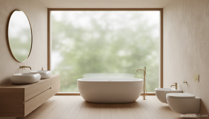 Baño de diseño con cerámica escultórica y formas orgánicas en interior moderno