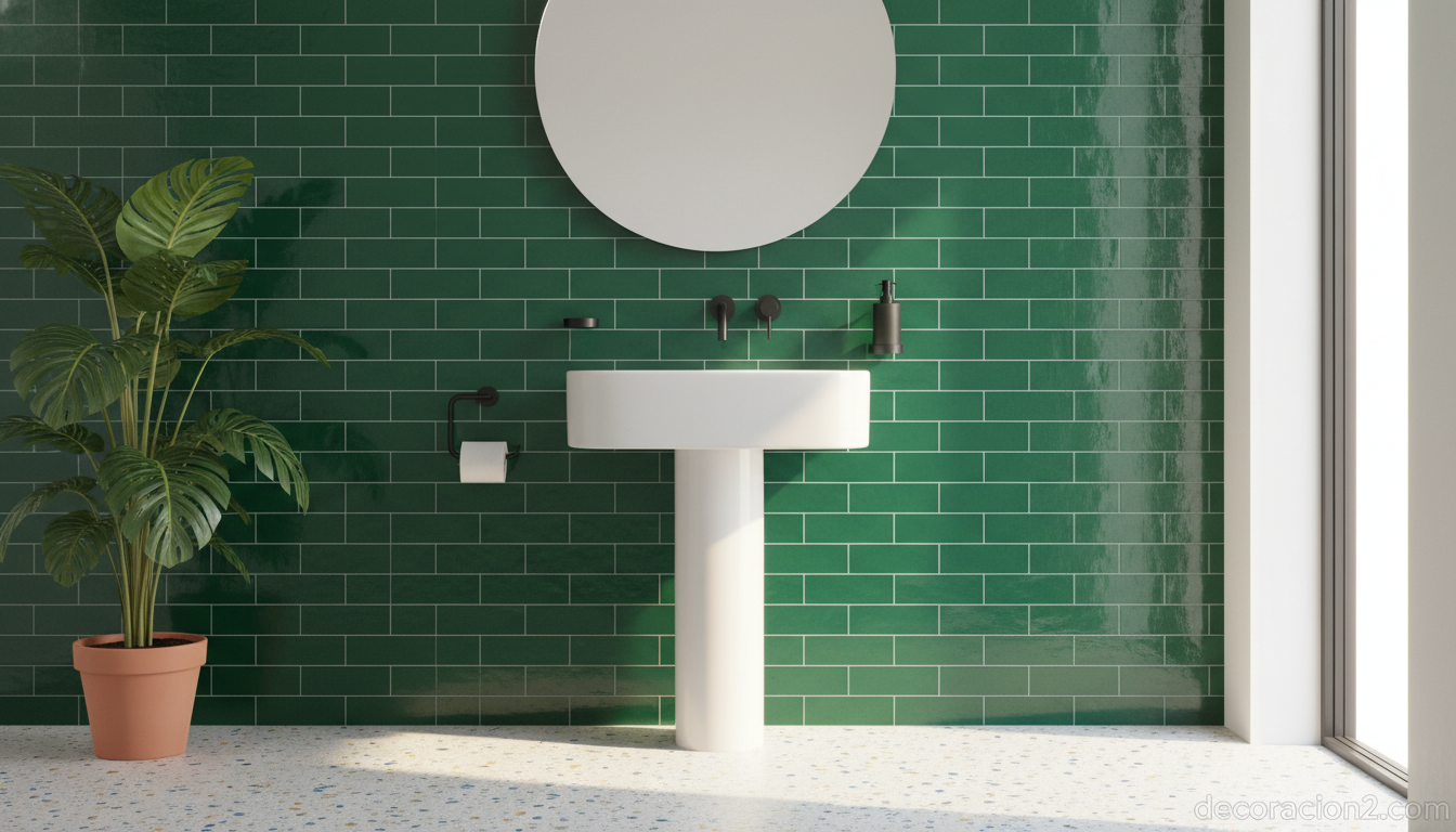 Lavabo Calice en baño moderno con paredes verdes y grifería negra