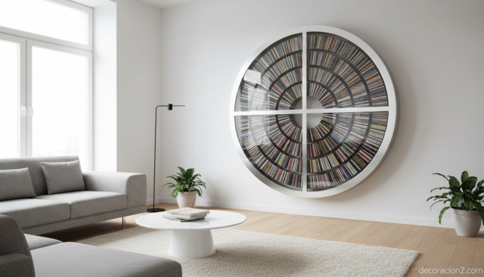 CD Roll Mural rueda giratoria de aluminio para organizar música en salón moderno
