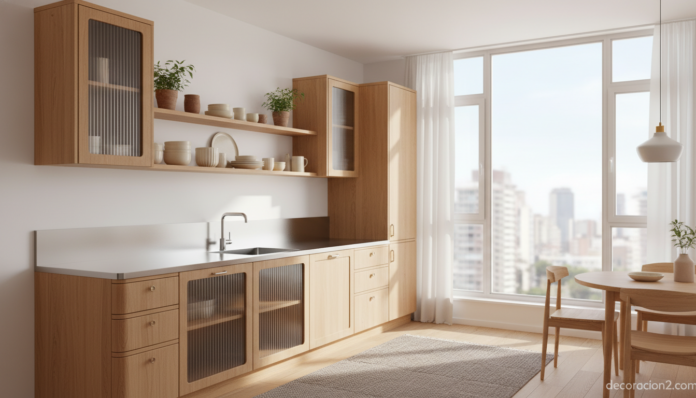 Cocina modular A la Carte de Stadtnomaden con acabados en madera natural