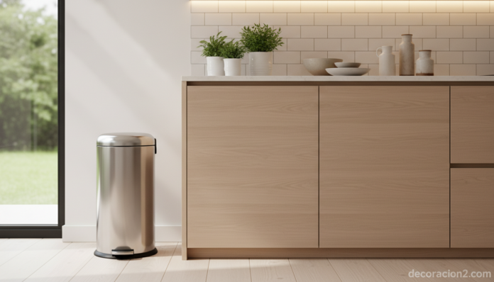 Cubos de basura con estilo en cocina moderna escandinava