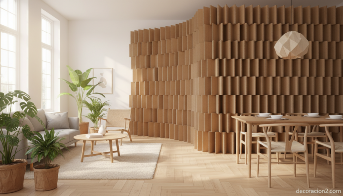 Separar ambientes con bloques de cartón reciclado Bloxes en salón moderno