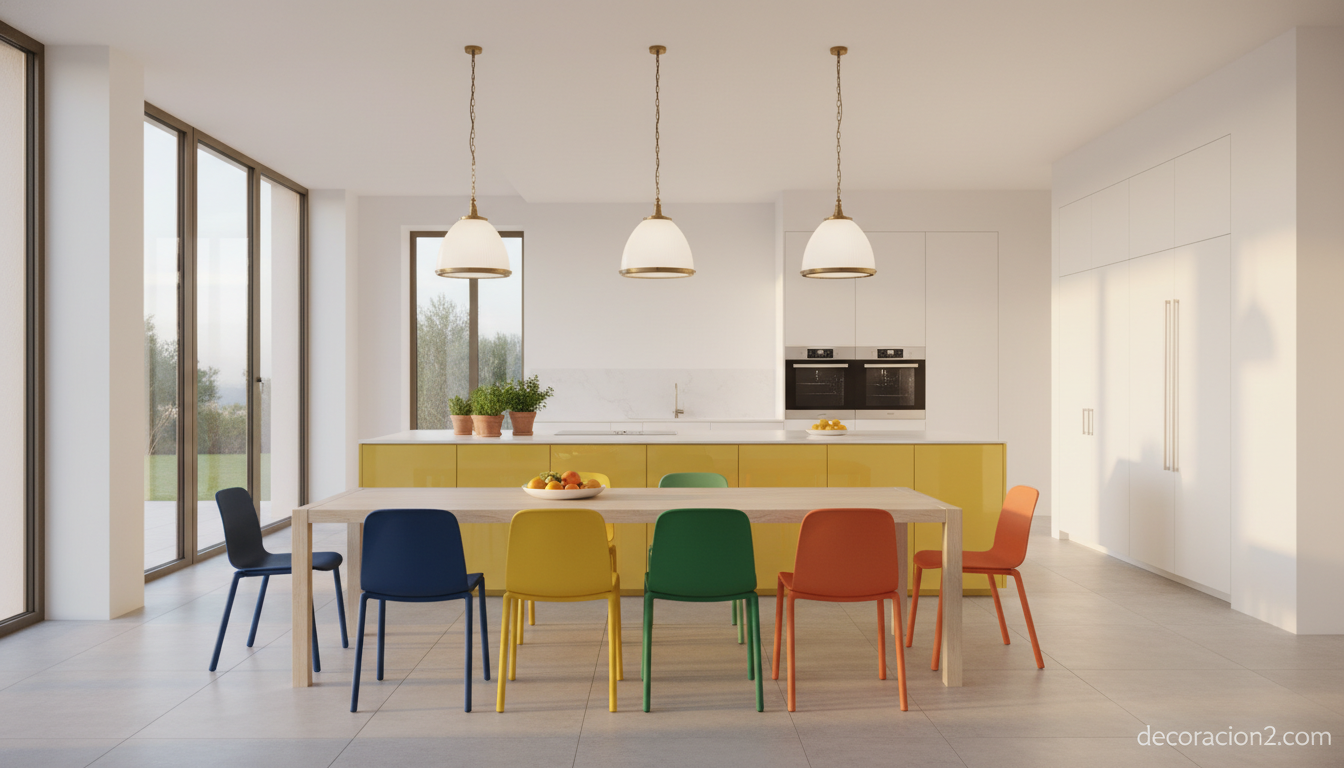 Cocina amarilla de diseño Valcucine Artematica Vitrum: innovación italiana en estado puro 5 Cocina amarilla abierta al comedor con isla central de cristal y sillas de colores