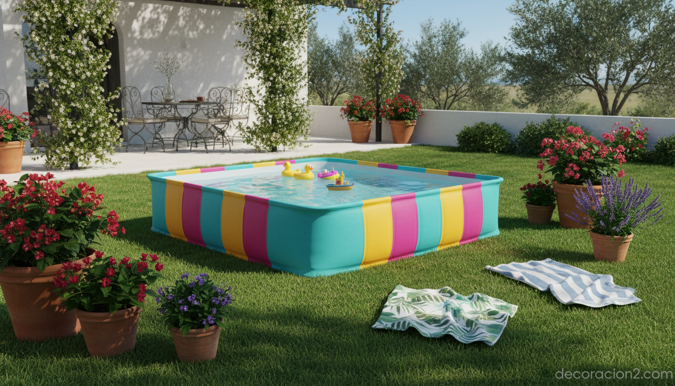 Bañera plegable para niños: guía completa para elegir la mejor opción para tu ducha 2 Bañera plegable usada como piscina infantil en el jardín en verano
