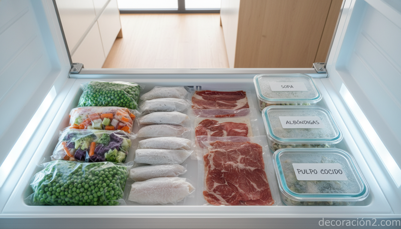 Cajón de congelador del frigorífico Electrolux All4You con alimentos organizados