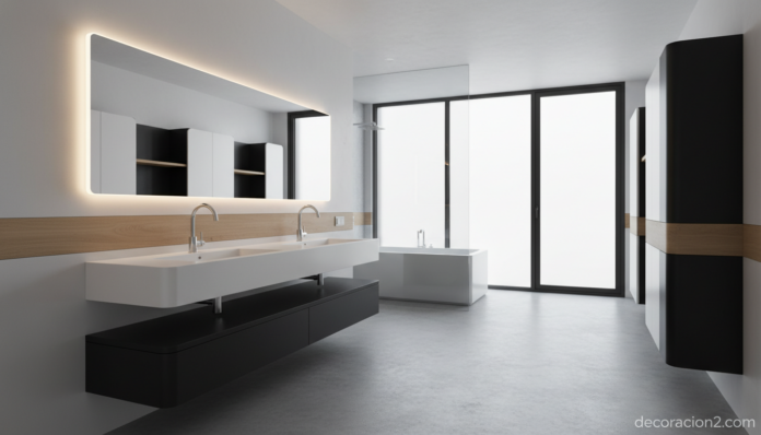 Muebles de baño modulares Sonia Versatile en baño moderno blanco y negro