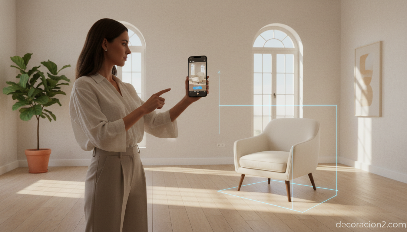 Realidad aumentada para decorar interiores: butaca virtual en salón vacío