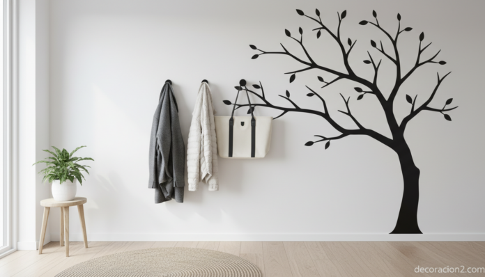 Perchero de vinilo en forma de árbol estilo nórdico en recibidor
