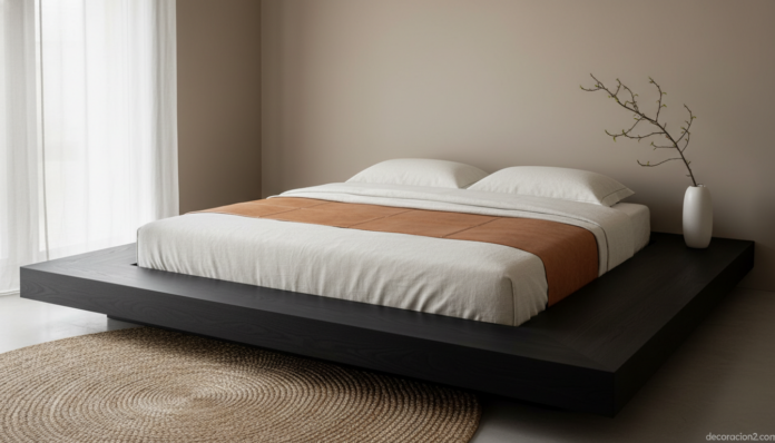 Cama estilo zen de Ceccotti en dormitorio japandi sereno