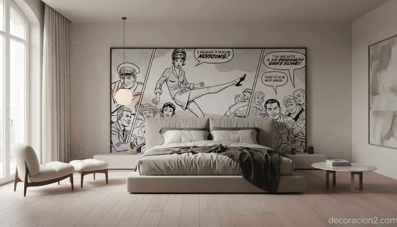 Muebles de diseño inspirados en cómic: la colección Valentina de Giuseppe Canevese 2 Dormitorio italiano con cama cabecero mural inspirado en cómic estilo Valentina