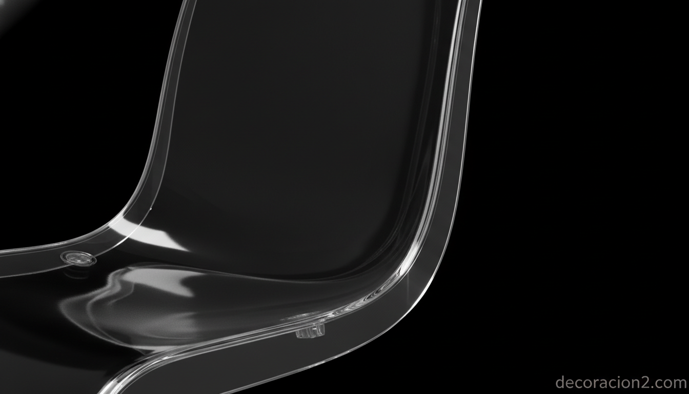 Detalle macro del policarbonato transparente sin burbujas de la silla Vanity de Stefano Giovannoni