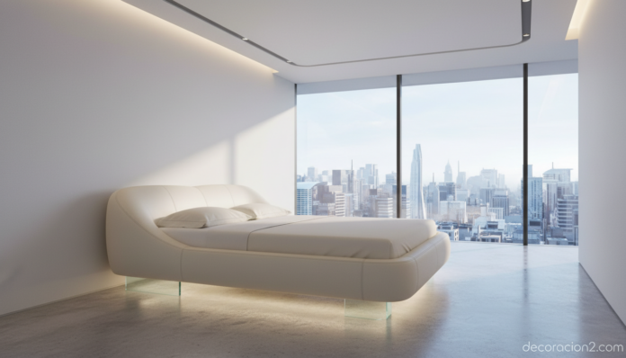 Cama futurista de Fabio Novembre Air Lounge System en dormitorio moderno