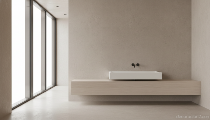Baño moderno con lavabo futurista de Sanindusa modelo Flow en cerámica blanca minimalista