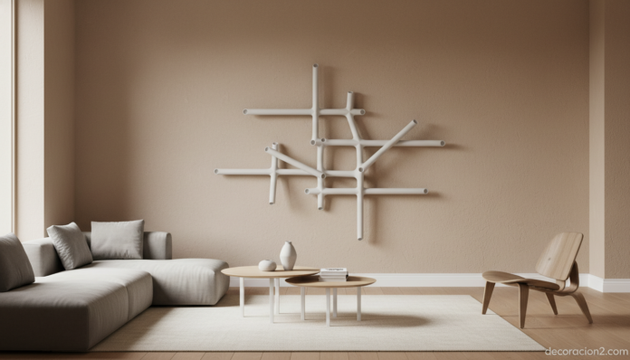 Radiador Runtal Puzzle modular blanco en salón minimalista contemporáneo