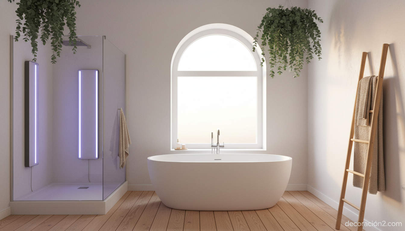Baño nórdico con ducha y paneles UVA dobles para bronceado