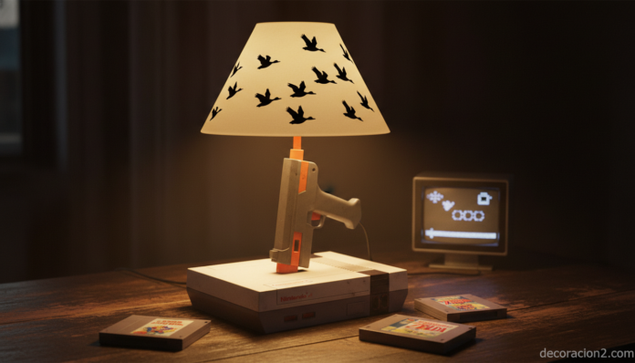 Lámpara Duck Hunt DIY hecha con consola Nintendo NES y pistola Zapper