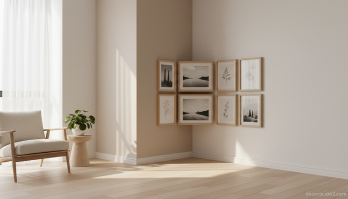 Salón moderno con marcos para esquinas decorando un rincón interior