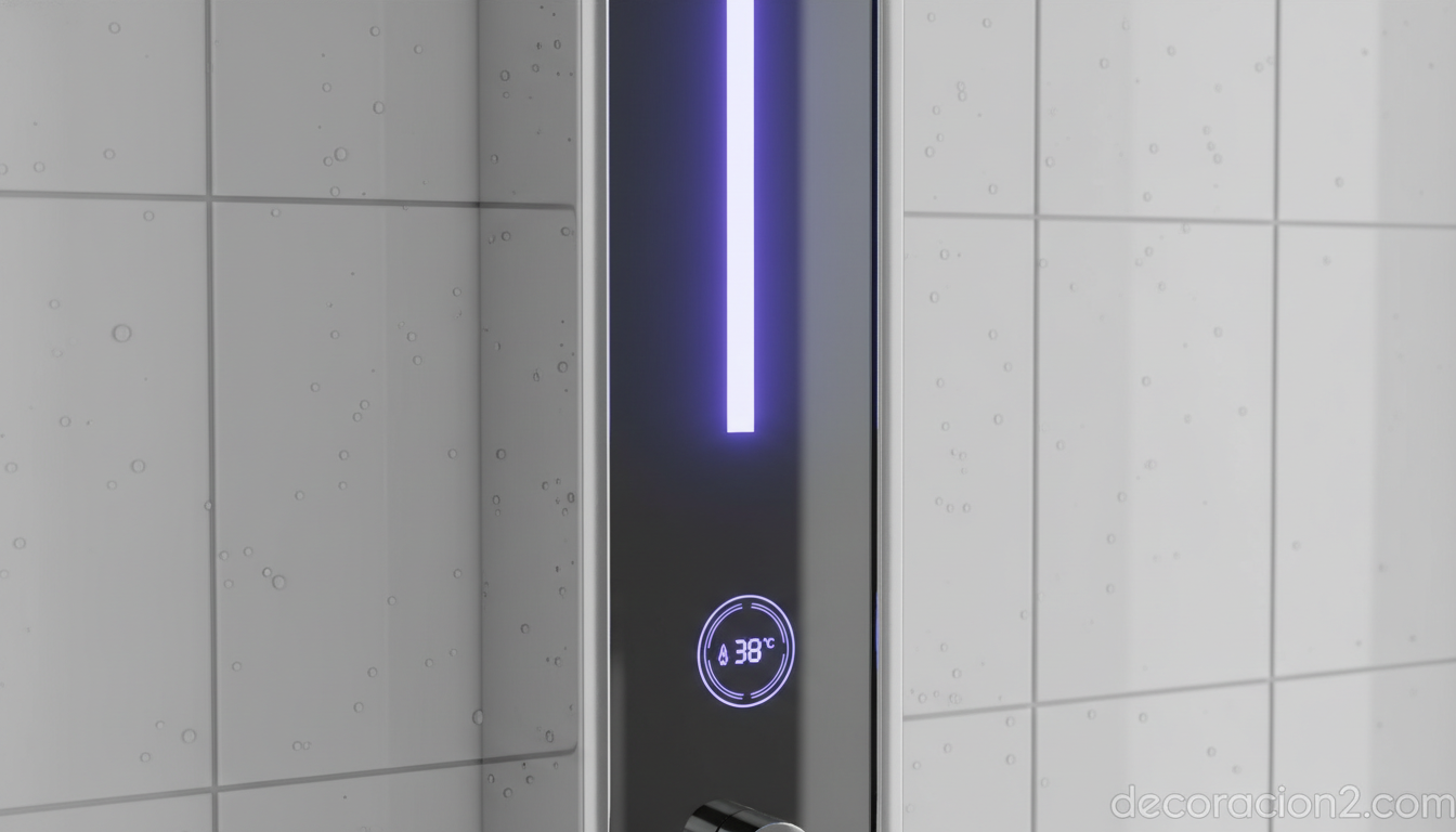 Detalle del panel UVA integrado en una ducha de bienestar