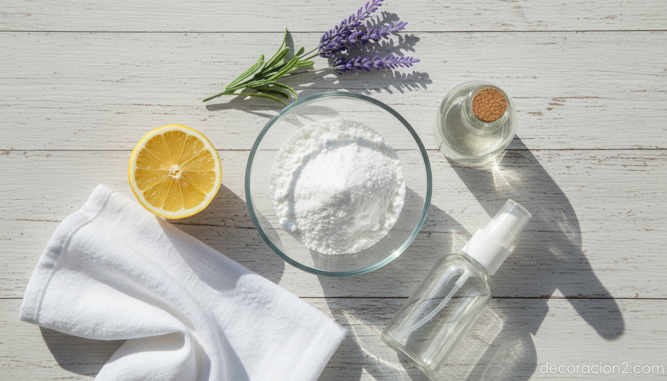 Ingredientes caseros bicarbonato vinagre y limón para limpiar alfombras de forma natural
