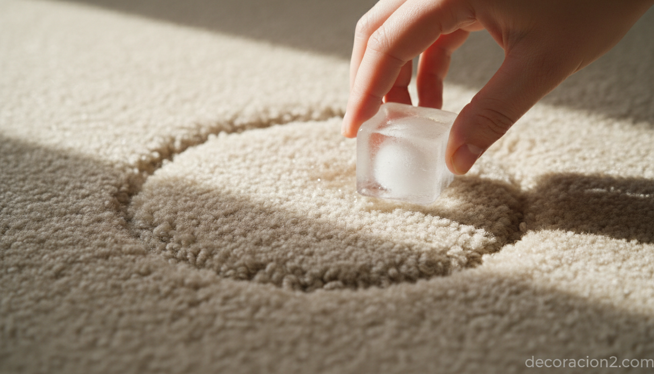 Truco del cubito de hielo para eliminar marcas profundas de muebles en la alfombra