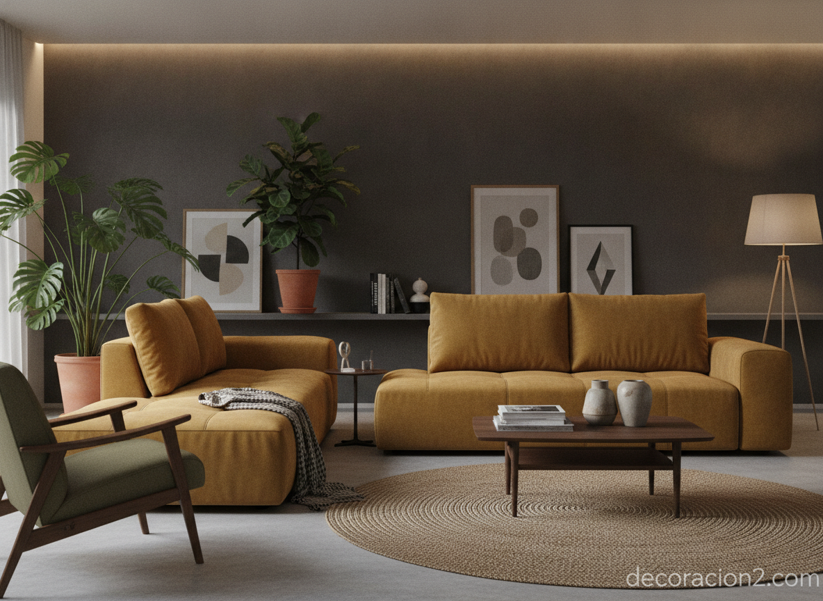 Sofá modular en color intenso como protagonista de un salón contemporáneo