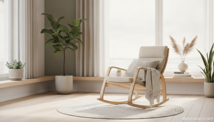Mecedora moderna de diseño en un salón luminoso y acogedor