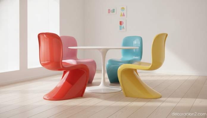 Sillas Butterfly de Karim Rashid en colores vivos alrededor de una mesa en un comedor moderno