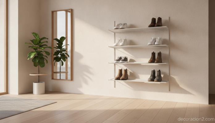 Zapateros de pared en un recibimiento moderno y ordenado