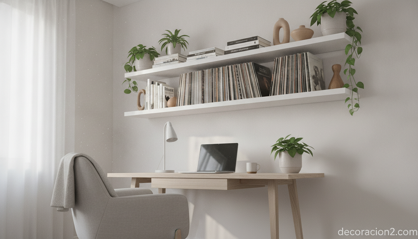 Estantería musical: el mueble que esconde un equipo de sonido 2 Estantería musical de estilo nórdico con libros y vinilos en un despacho