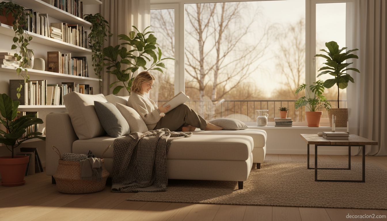 Sofá cama multifuncional convertido en chaise longue para leer