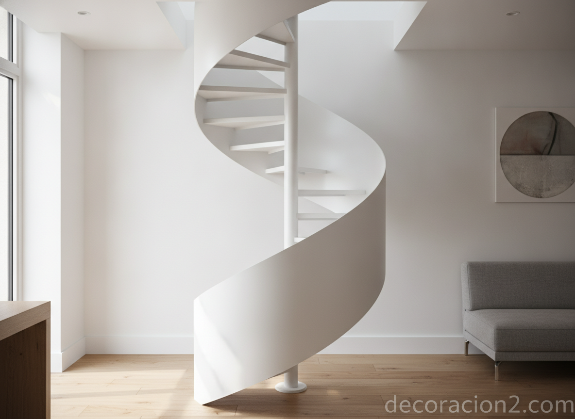 Escalera de caracol moderna que ahorra espacio en un dúplex