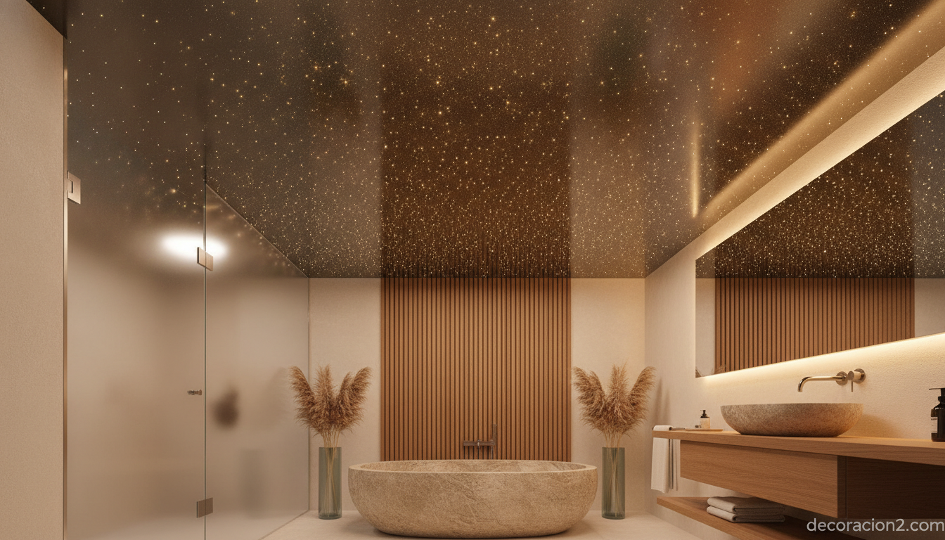 Techo estrellado de fibra óptica en un baño tipo spa