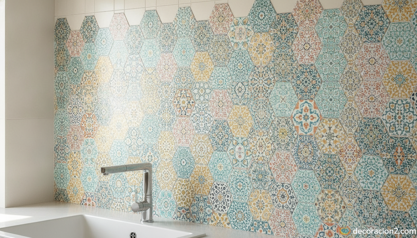 Azulejos de cocina renovados con vinilos decorativos de patrón