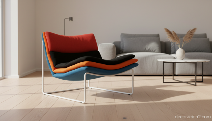 Silla OZ versátil con capas de fieltro de colores en un salón moderno