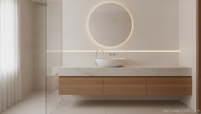 Lavabo huevo de diseño orgánico en un baño minimalista moderno