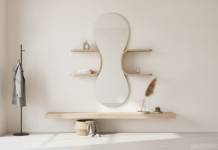 Espejo con almacenaje: Babycake, el diseño de Karim Rashid que gana espacio Recibidor moderno con un espejo con almacenaje de diseño